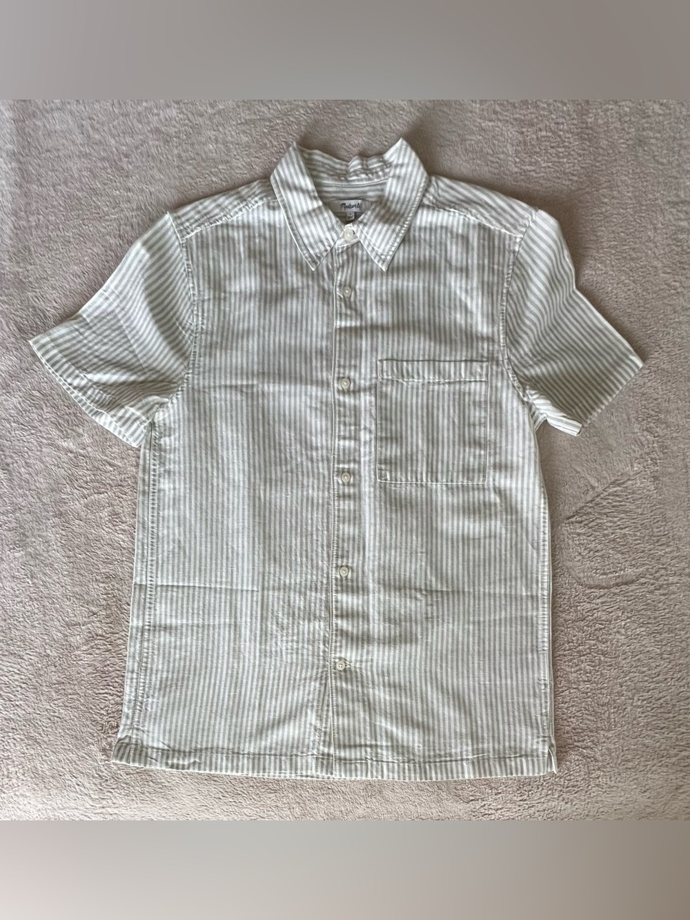 NWT Madewell Short-Sleeve Button-Down Shirt White and Light Green Stripes